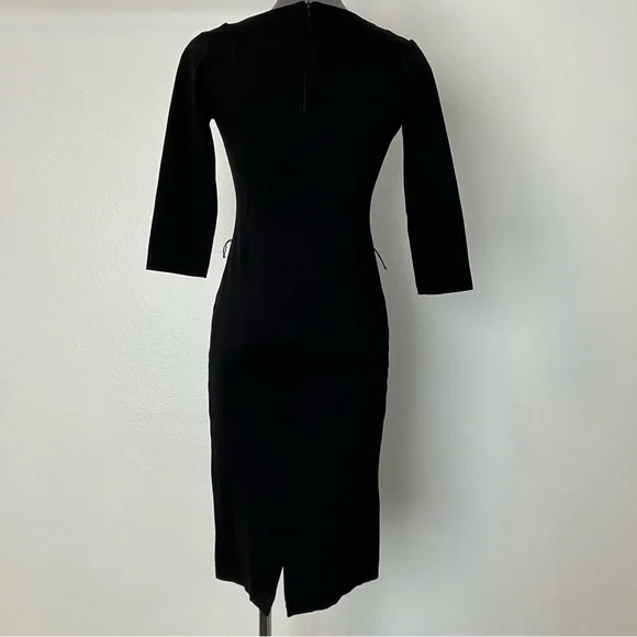 SOLD Retrolicious Black Stretch Knit Sleeved V Neck Midi Pencil Dress Small - Picture 3 of 9